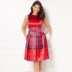 🌷NWT - Eva Mendes Callista bright colorful satin fit flare dress size 6